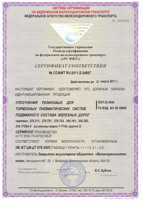 Сертификат соответствия на уплотнения