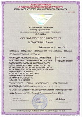 Сертификат соответствия на прокладки